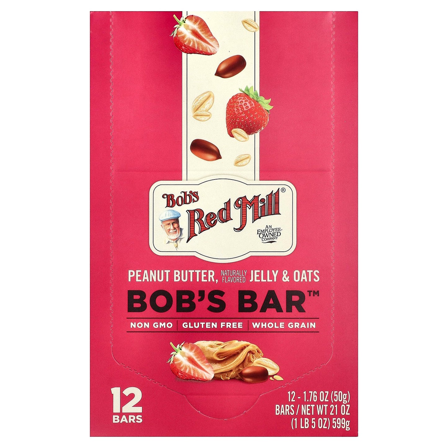 Bob's Red Mill, Bob's Bar™, Peanut Butter, Jelly & Oats, 12 Bars, 1.76 oz (50 g) Each
