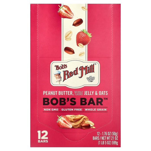 Bob's Red Mill, Bob's Bar™, Peanut Butter, Jelly & Oats, 12 Bars, 1.76 oz (50 g) Each