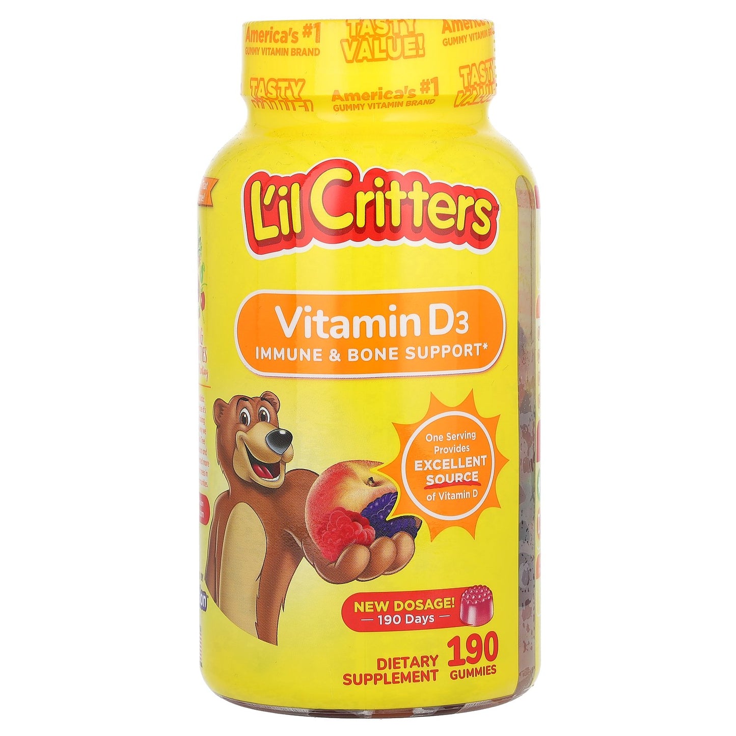 L'il Critters, Vitamin D3, Raspberry, Peach and Blackberry, 25 mcg (1,000 IU), 190 Gummies