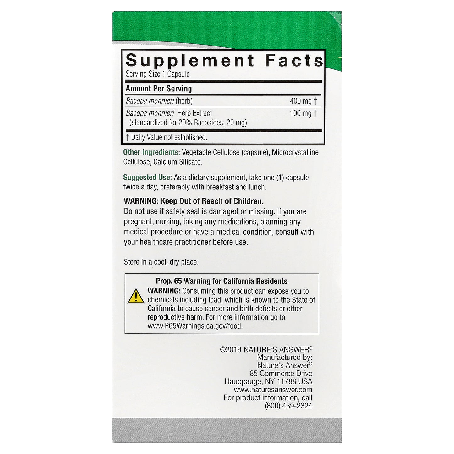 Nature's Answer, Bacopa, 500 mg, 90 Vegetarian Capsules