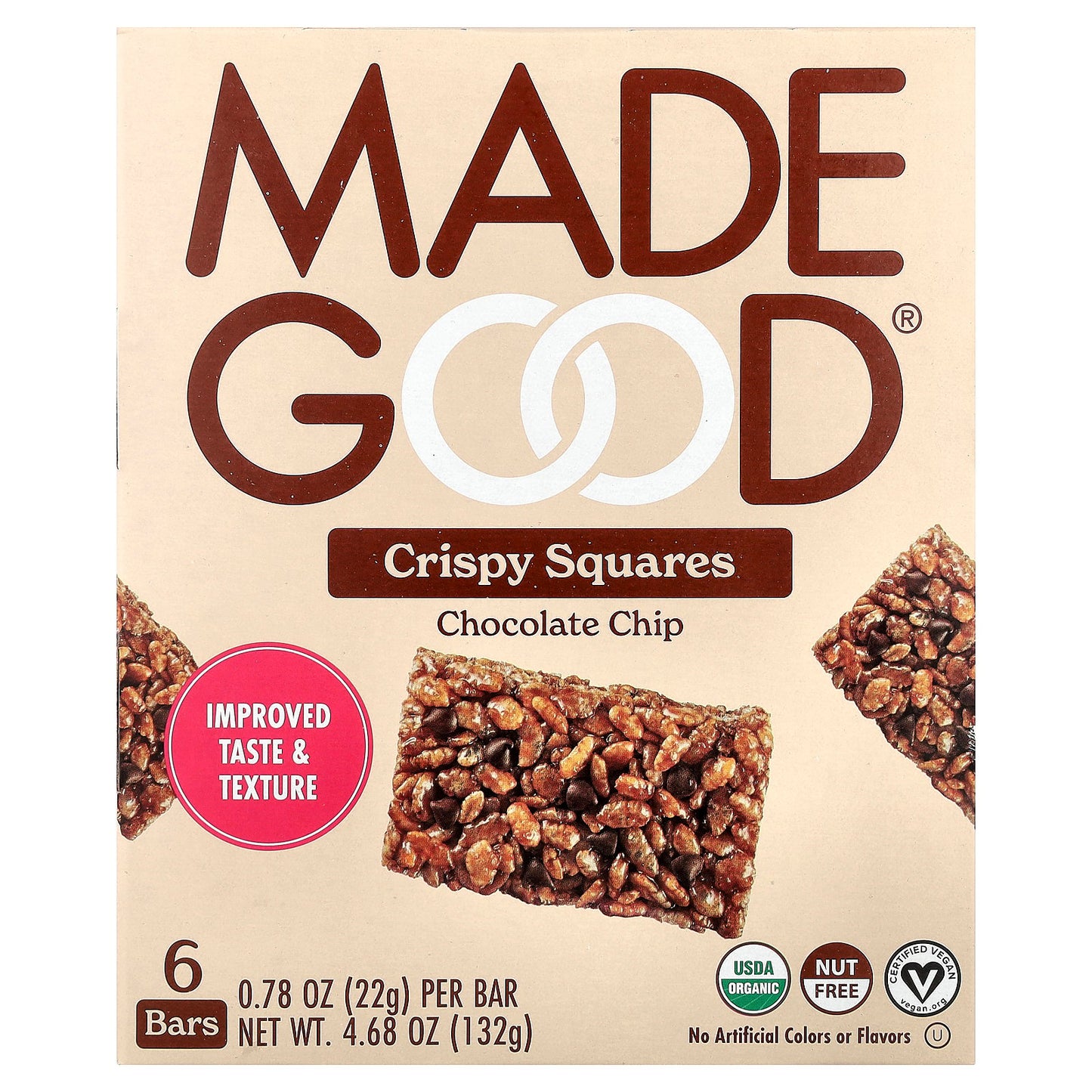 MadeGood, Crispy Squares, Chocolate Chip, 6 Bars, 0.78 oz (22 g) Each
