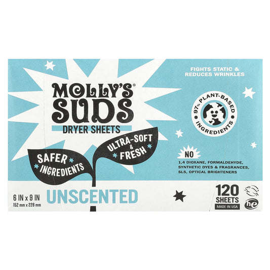 Molly's Suds, Dryer Sheets, Unscented, 120 Sheets