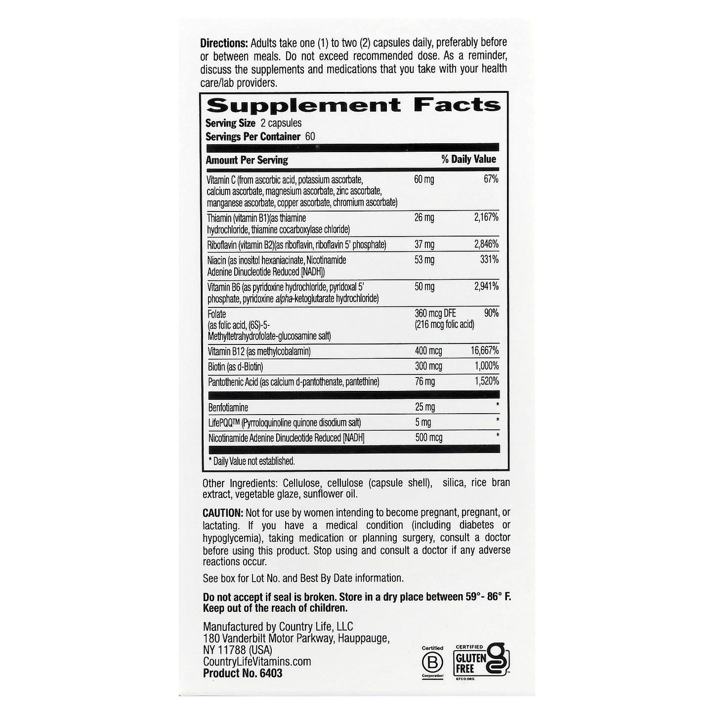 Country Life, Coenzyme B-Complex, Advanced, 120 Vegan Capsules