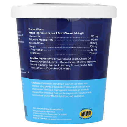 NaturVet, Quiet Moments® with Melatonin, Calming, For Dogs, Bacon & Chicken, 70 Soft Chews, 5.4 oz (154 g)