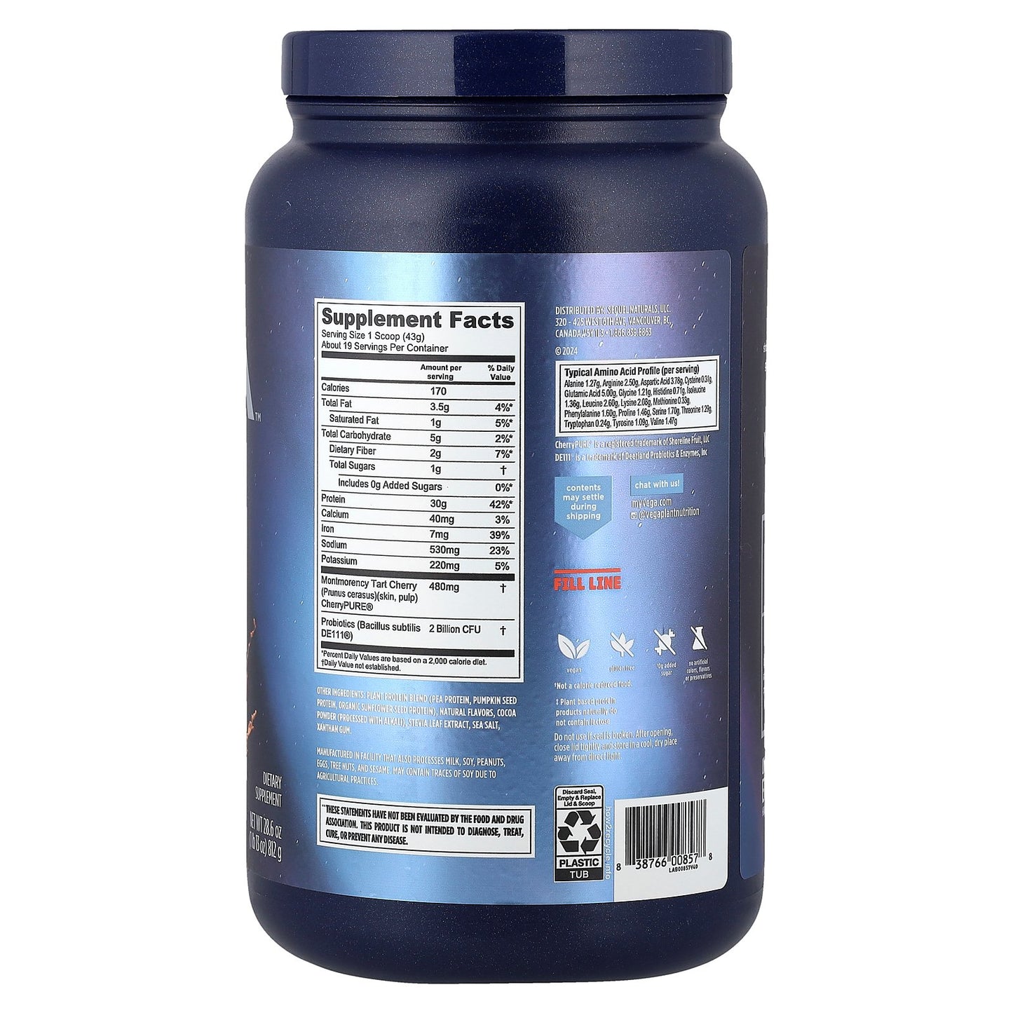 Vega, Plant-Based Protein, Performance Protein + Recovery, Mocha, 1 lb 13 oz (812 g)