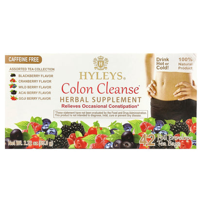 Hyleys Tea, Colon Cleanse, Assorted Tea Collection, Caffeine Free, 42 Foil Envelope Tea Bags, 2.22 oz (63 g)