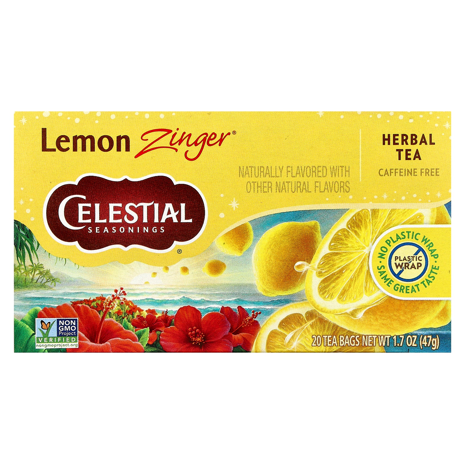 Celestial Seasonings, Herbal Tea, Lemon Zinger®, Caffeine Free, 20 Tea Bags, 1.7 oz (47 g)