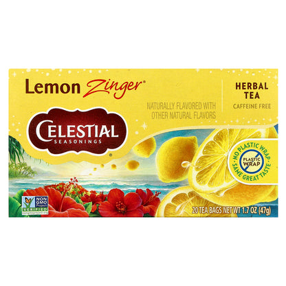 Celestial Seasonings, Herbal Tea, Lemon Zinger®, Caffeine Free, 20 Tea Bags, 1.7 oz (47 g)