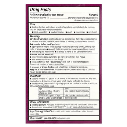 Nature's Way, Umcka®, Cold Relief, Soothing Hot Drink Mix, Ages 6+, Lemon, 10 Packets, 0.17 oz (5 g) Each