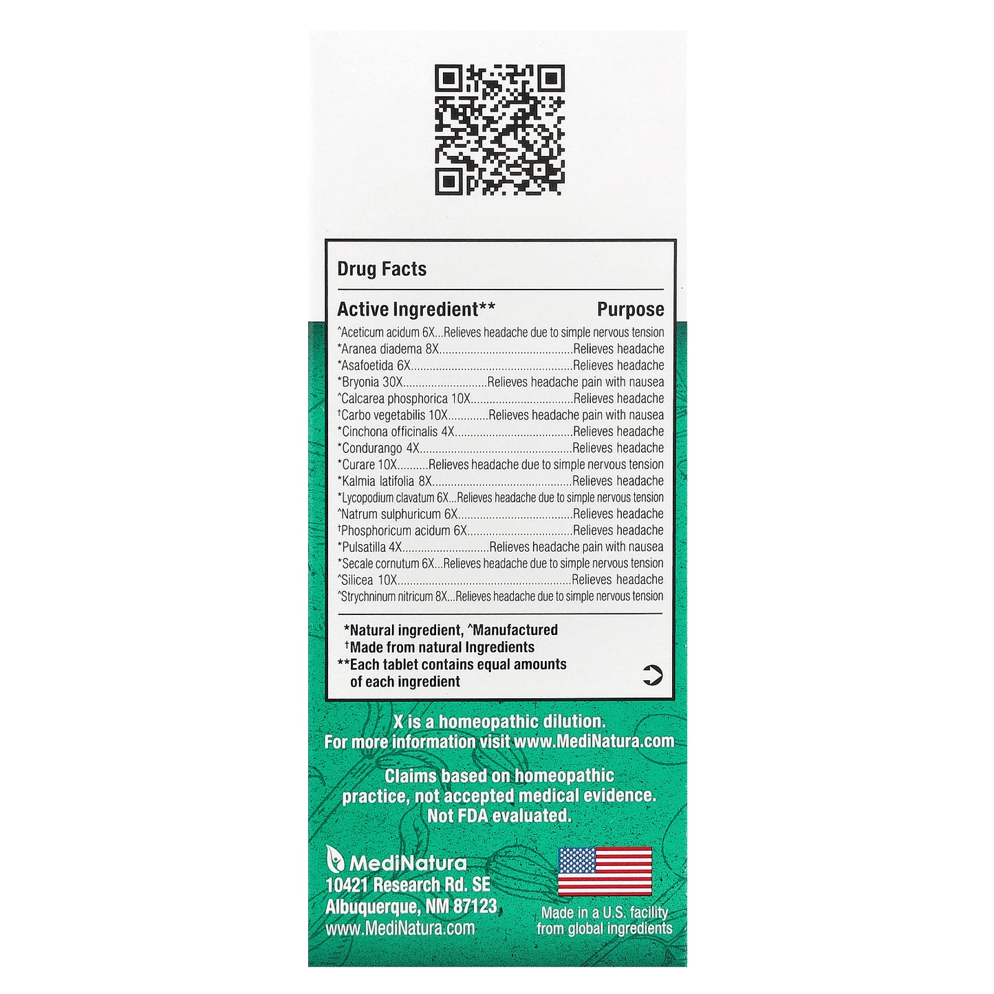 MediNatura, BHI, Migraine Headache Relief, 100 Tablets