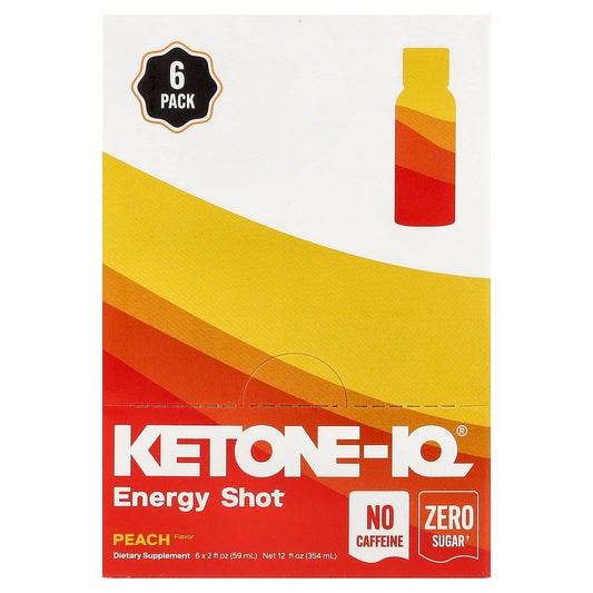 Ketone-IQ, Energy Shot, Peach, Caffeine Free, 6 Bottles, 2 fl oz (59 ml) Each