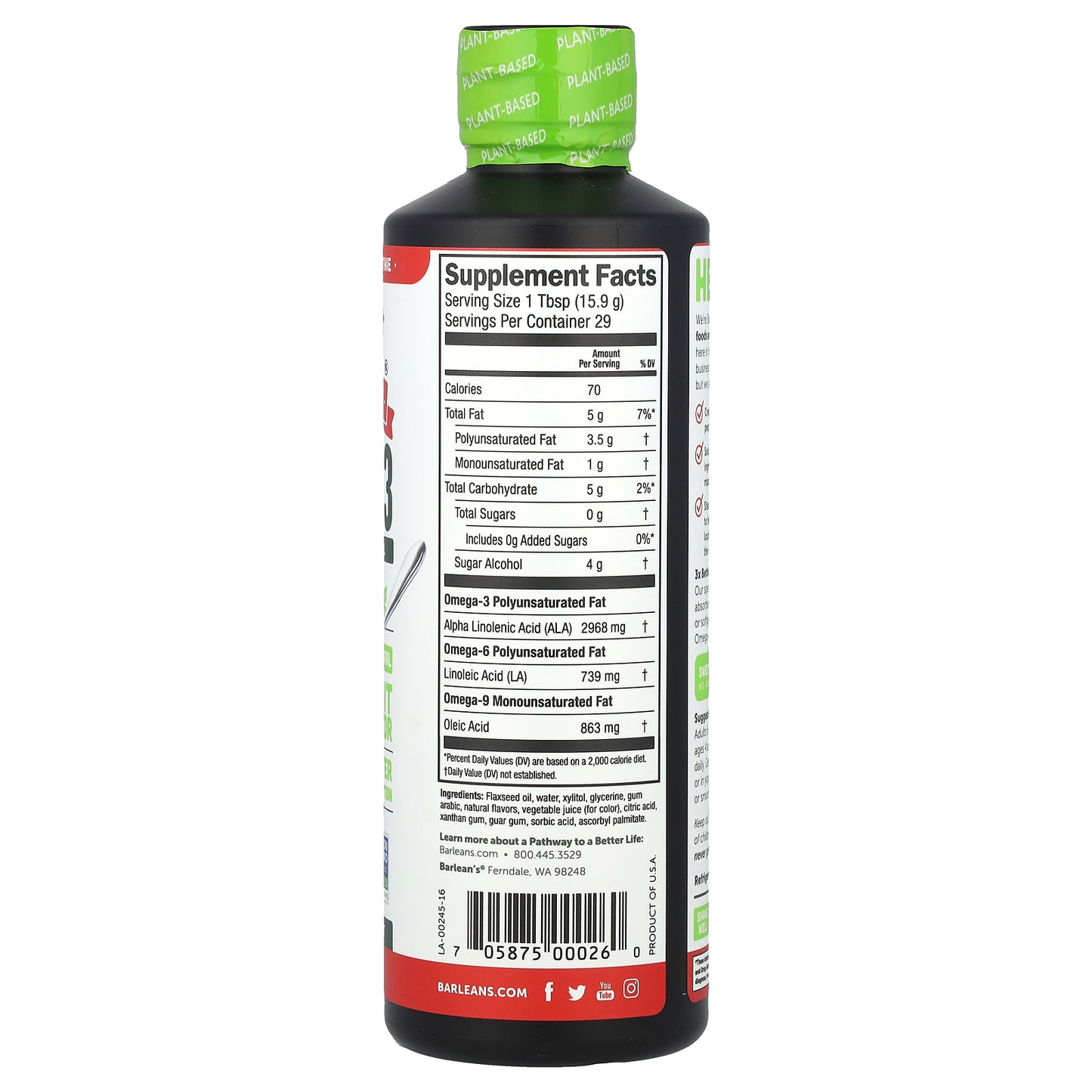 Barlean's, Seriously Delicious®, Omega-3 From Flax Oil, Strawberry Banana Smoothie, 2,968 mg, 16 oz (454 g)