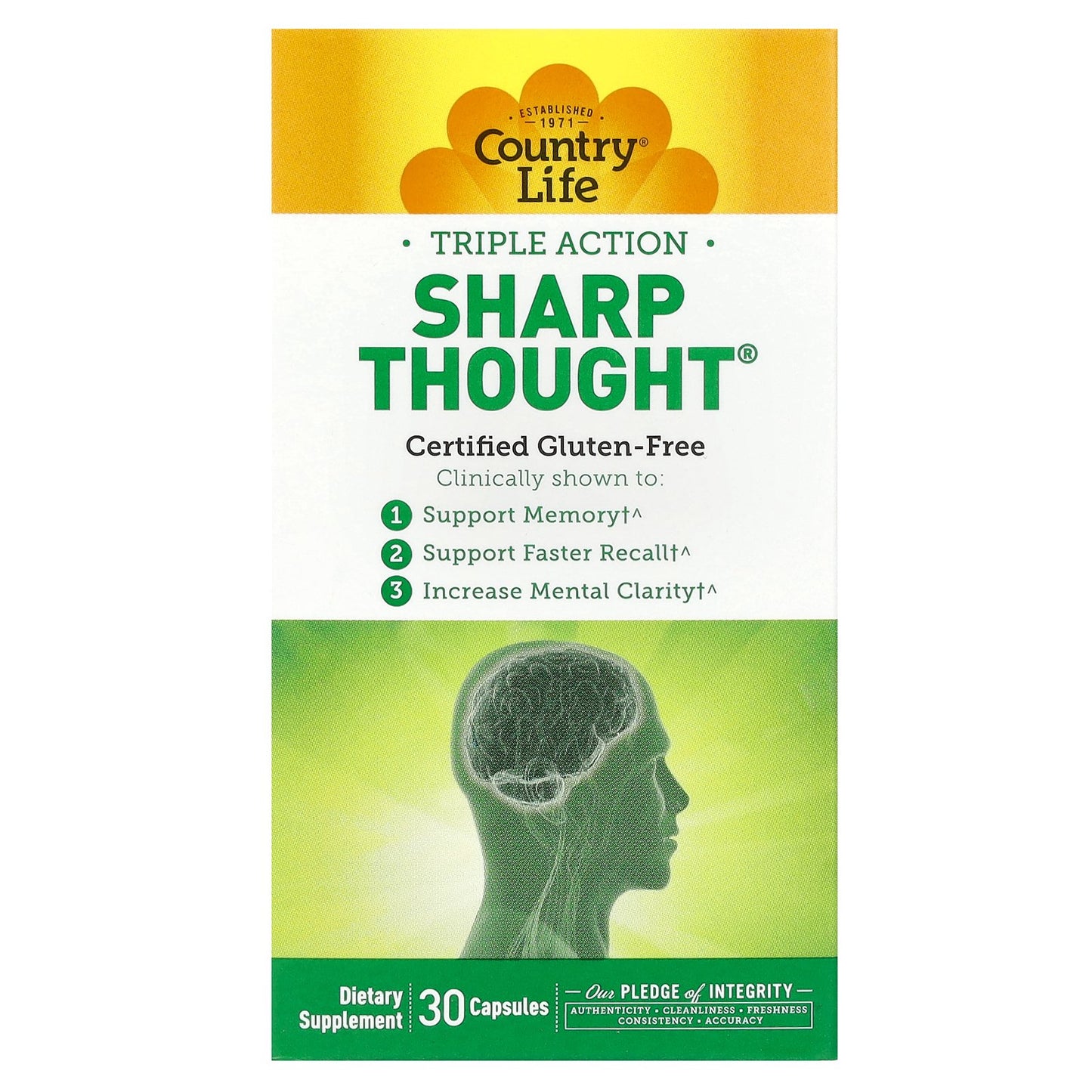 Country Life, Triple Action Sharp Thought, 30 Capsules