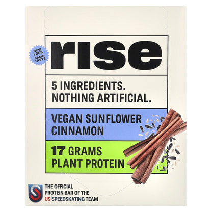 Rise Bar, Protein Bar, Vegan Sunflower Cinnamon, 12 Bars, 2.1 oz (60 g) Each