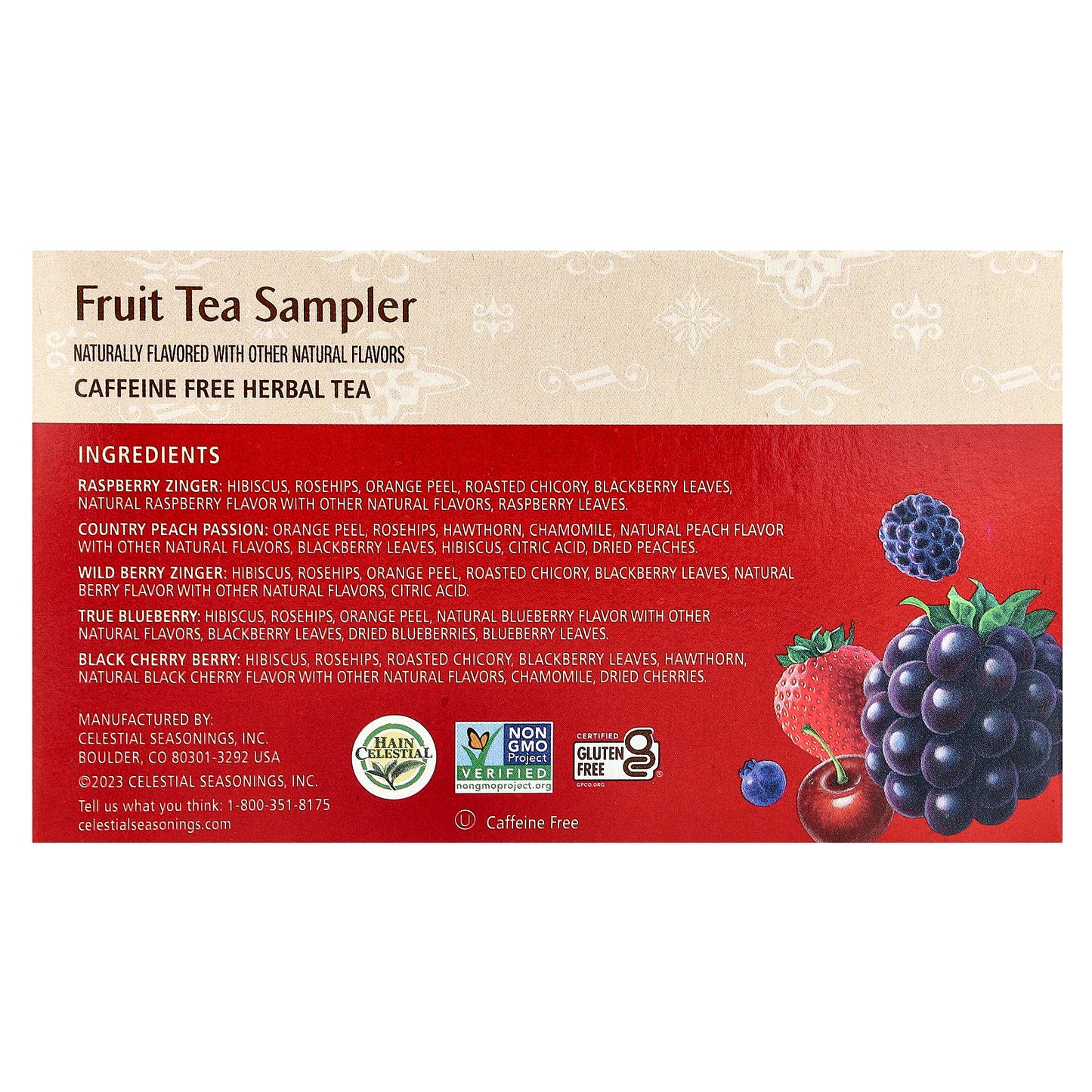 Celestial Seasonings, Fruit Tea Sampler, 5 Flavors, Caffeine Free, 18 Tea Bags, 1.4 oz (40 g)