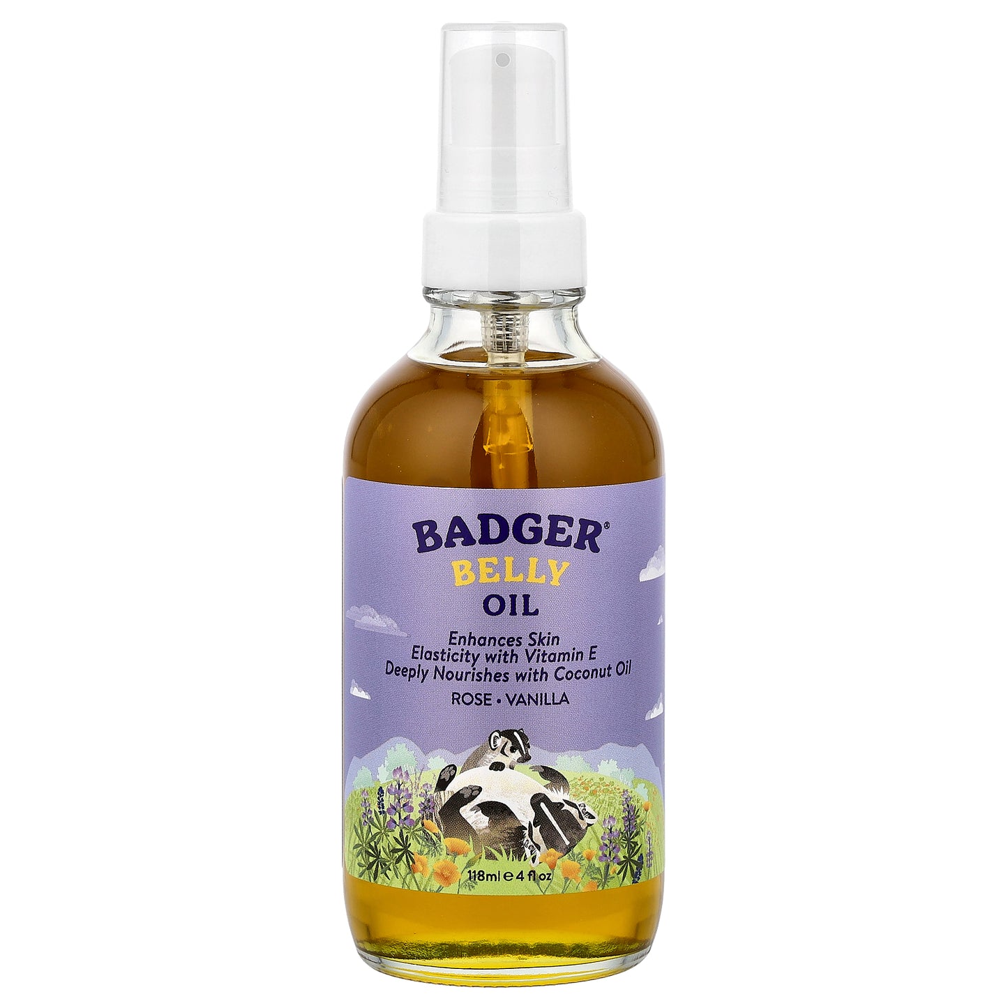 Badger, Belly Oil, Rose & Vanilla, 4 fl oz (118 ml)