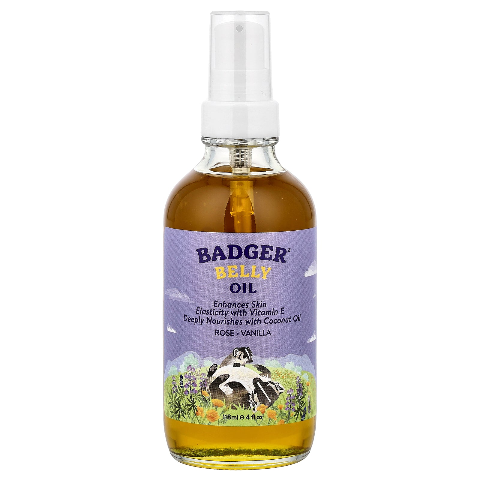 Badger, Belly Oil, Rose & Vanilla, 4 fl oz (118 ml)