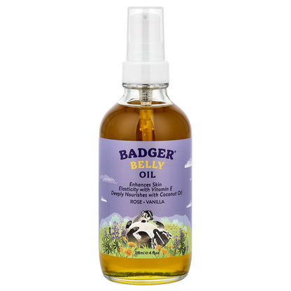 Badger, Belly Oil, Rose & Vanilla, 4 fl oz (118 ml)