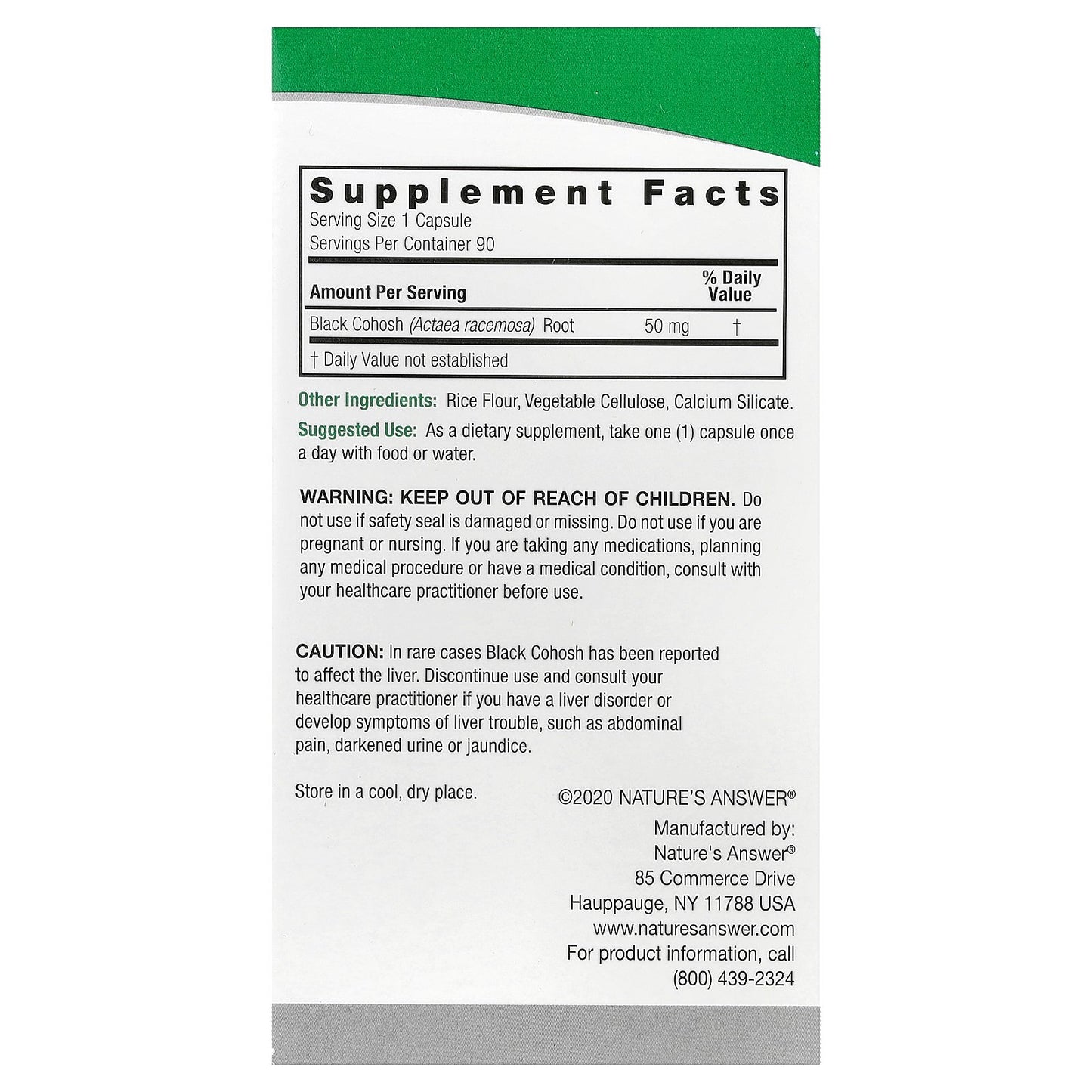 Nature's Answer, Black Cohosh, Full Spectrum Herb, 50 mg, 90 Vegetarian Capsules