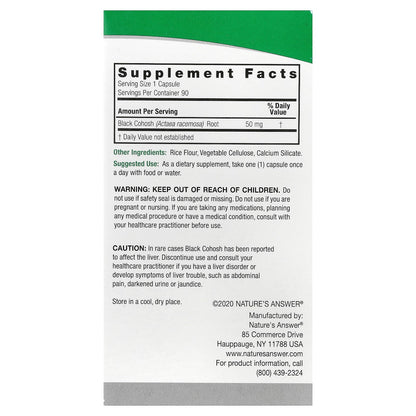 Nature's Answer, Black Cohosh, Full Spectrum Herb, 50 mg, 90 Vegetarian Capsules
