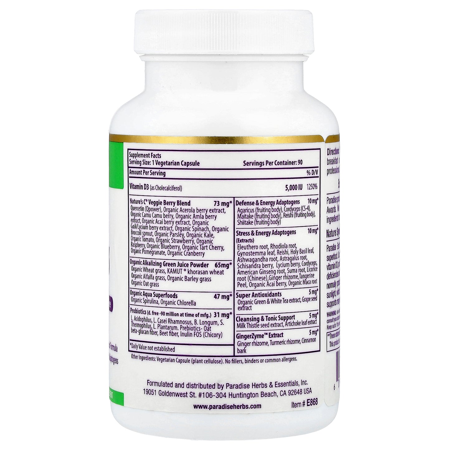 Paradise Herbs, Earth's Blend®, Vitamin D3, 90 Vegetarian Capsules