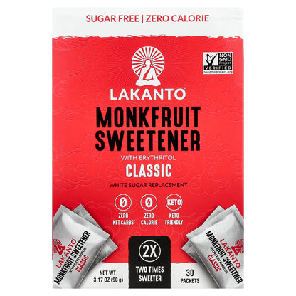 Lakanto, Monkfruit Sweetener with Erythritol, Classic, 30 Packets, 3.17 oz (90 g)