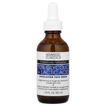 Advanced Clinicals, 10% Glycolic + Lactic Acid Serum , 1.75 fl oz (52 ml)
