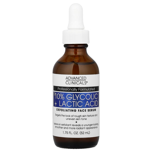 Advanced Clinicals, 10% Glycolic + Lactic Acid Serum , 1.75 fl oz (52 ml)