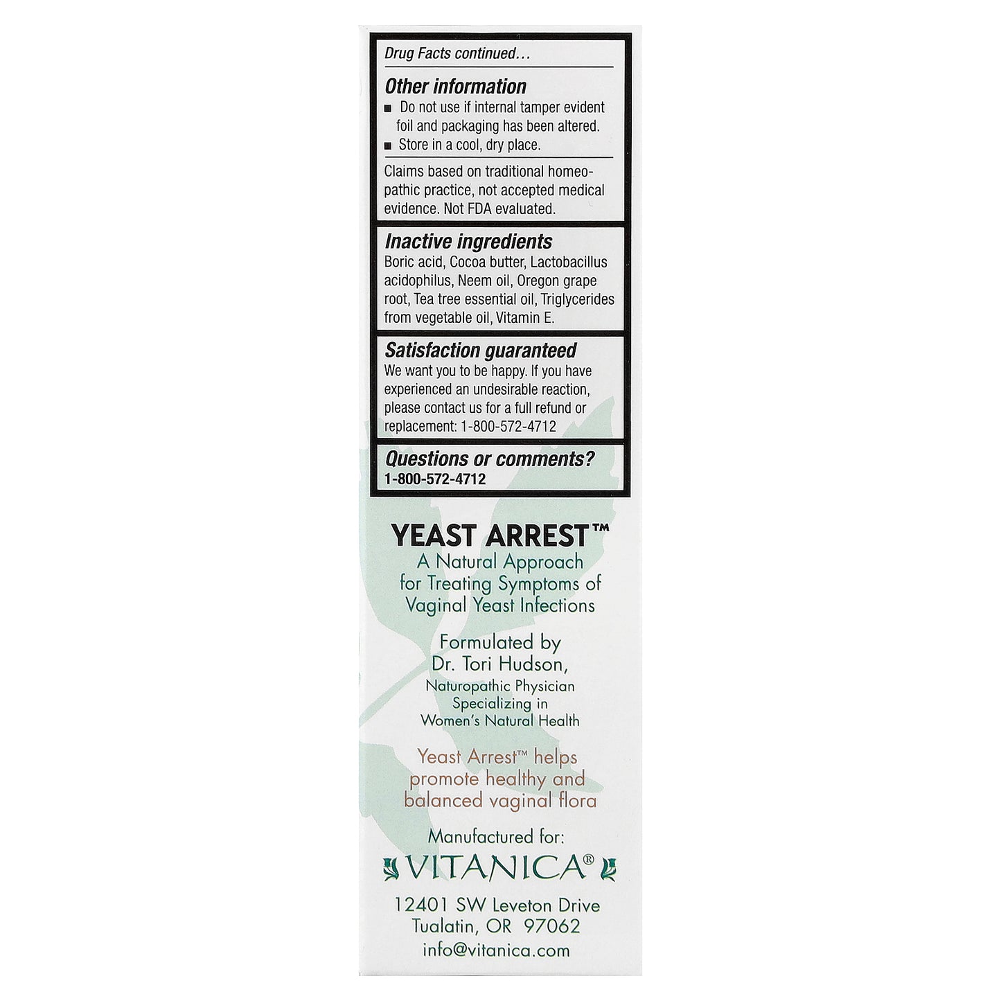Vitanica, Yeast Arrest™, 14 Vaginal Suppositories