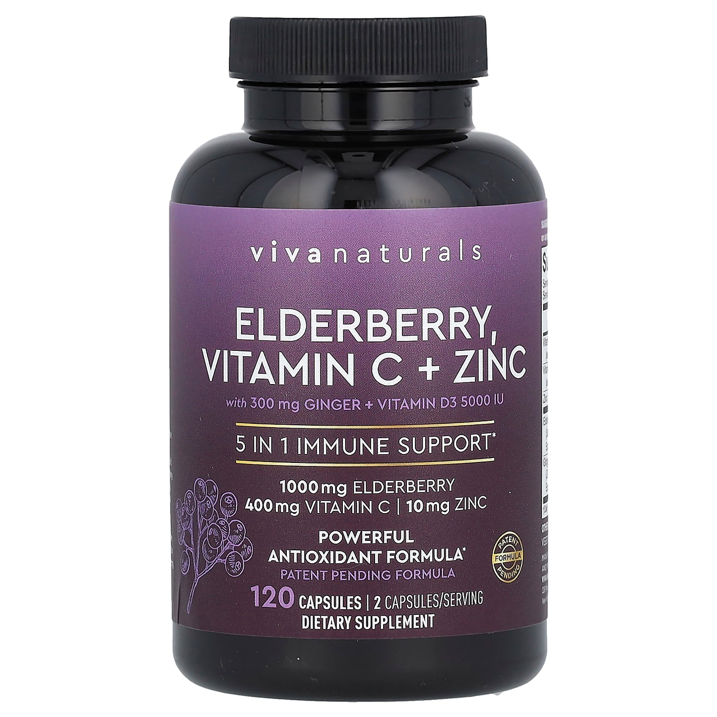 Viva Naturals, Elderberry, Vitamin C + Zinc, 120 Capsules