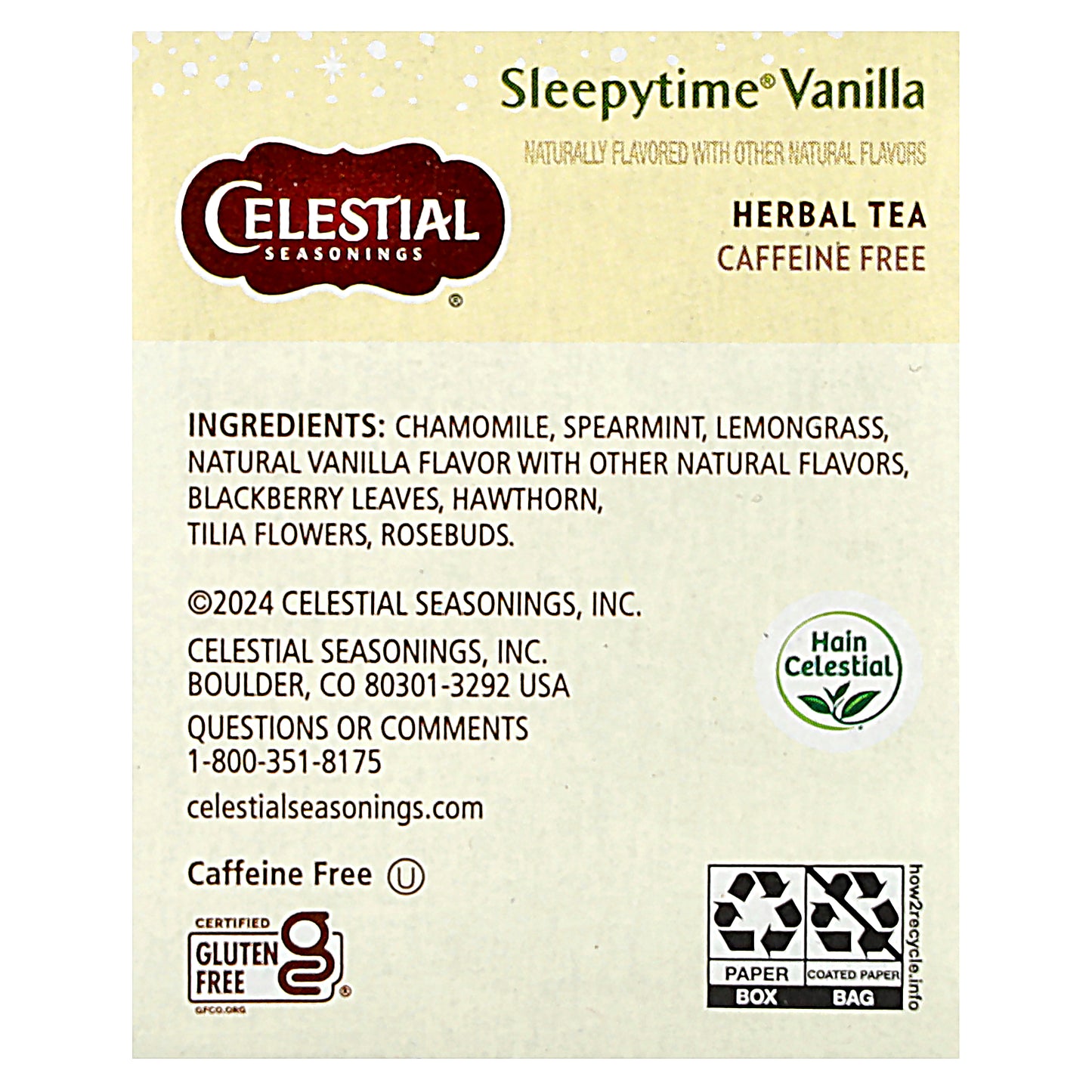Celestial Seasonings, Herbal Tea, Sleepytime® Vanilla, Caffeine Free, 20 Tea Bags, 1.1 oz (30 g)