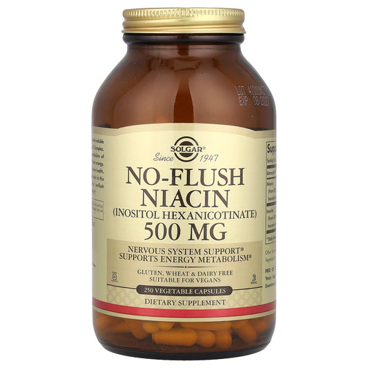 Solgar, No-Flush Niacin, (Inositol Hexanicotinate), 500 mg, 250 Vegetable Capsules