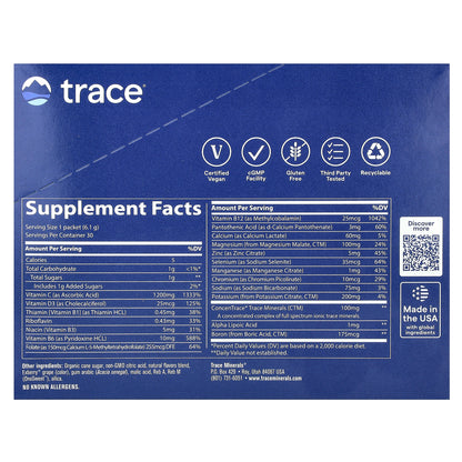 Trace, Power Pak, Essential Nutrient Support, Concord Grape, 30 Stick Packs, 0.22 oz (6.1 g) Each