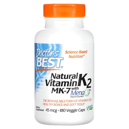 Doctor's Best, Natural Vitamin K2 MK-7 with MenaQ7, 45 mcg, 180 Veggie Caps