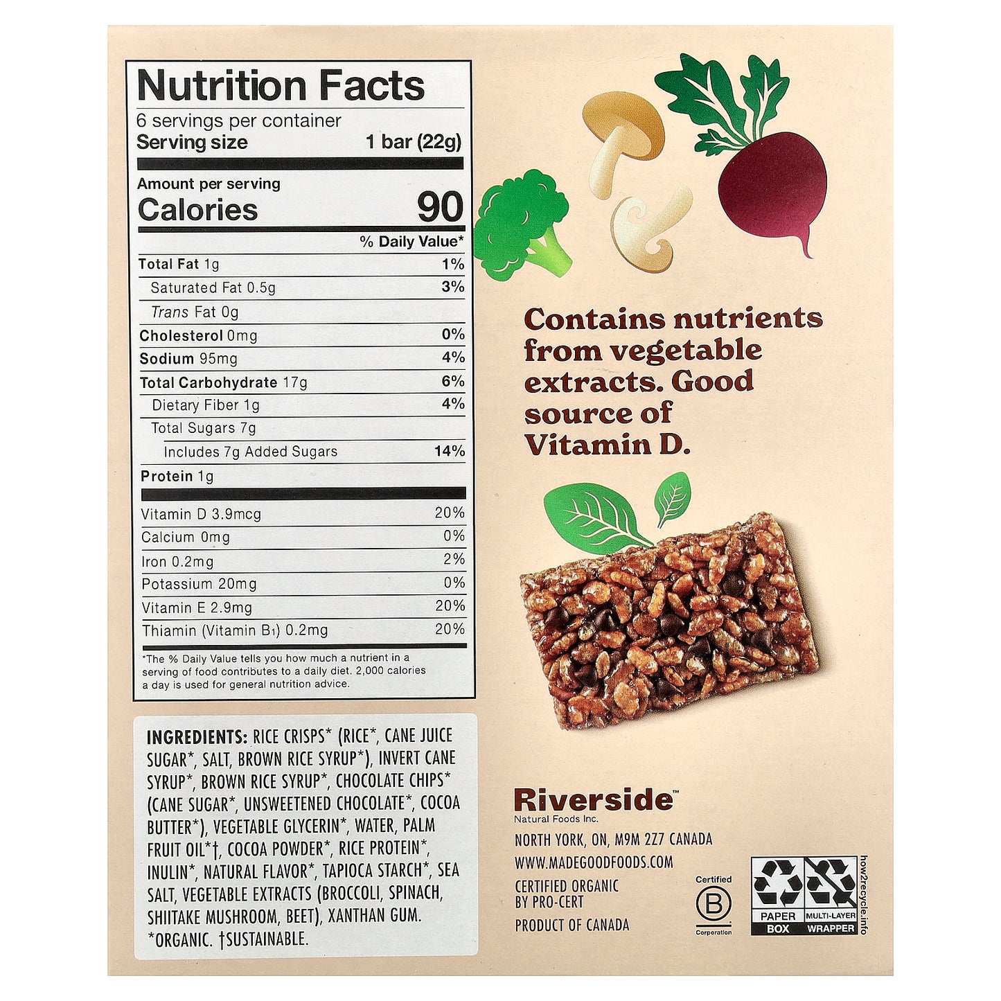 MadeGood, Crispy Squares, Chocolate Chip, 6 Bars, 0.78 oz (22 g) Each