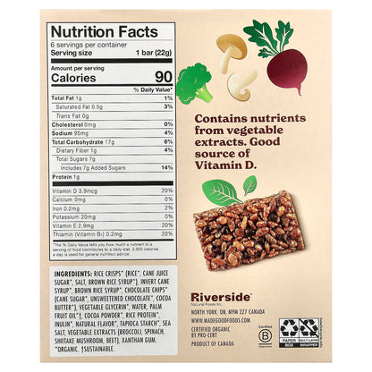 MadeGood, Crispy Squares, Chocolate Chip, 6 Bars, 0.78 oz (22 g) Each