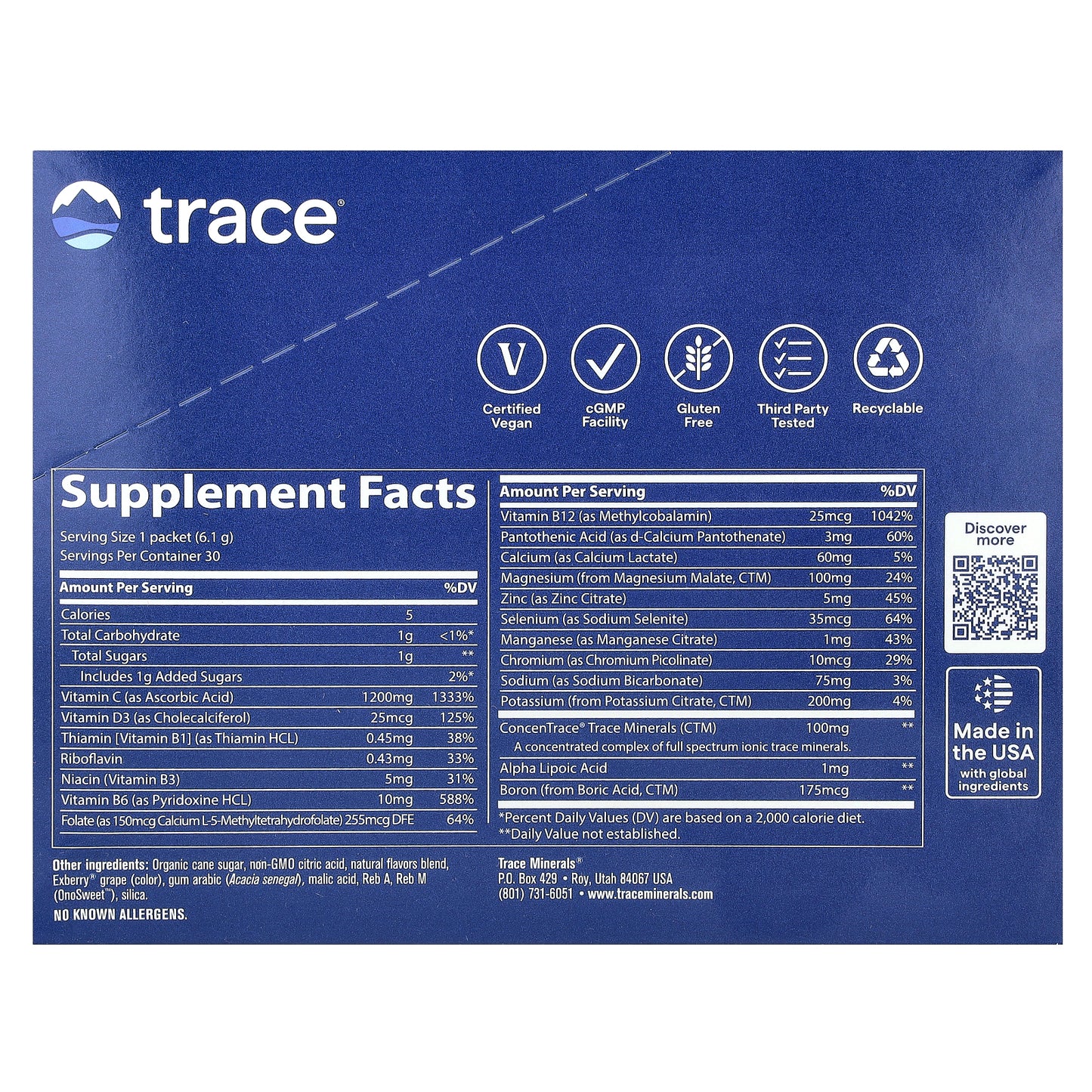 Trace, Power Pak, Concord Grape, 30 Stick Packs, 0.22 oz (6.1 g) Each