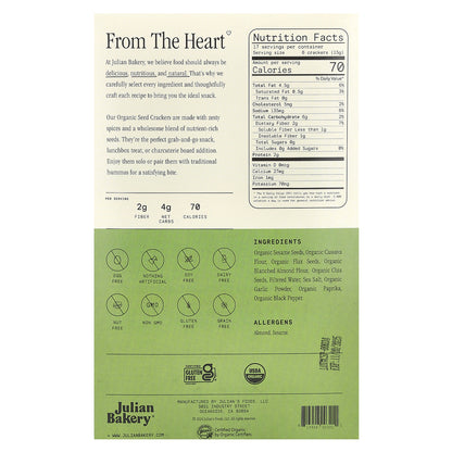 Julian Bakery, Organic Seed Crackers, Salt & Pepper, 8.4 oz (238 g)