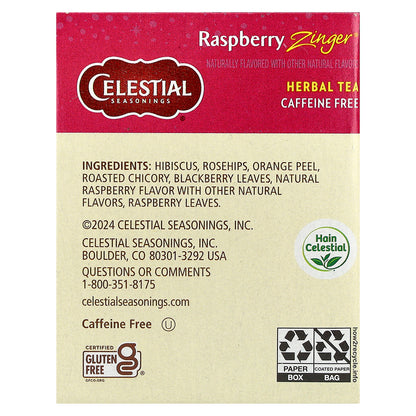 Celestial Seasonings, Herbal Tea, Raspberry Zinger®, Caffeine Free, 20 Tea Bags, 1.6 oz (45 g)