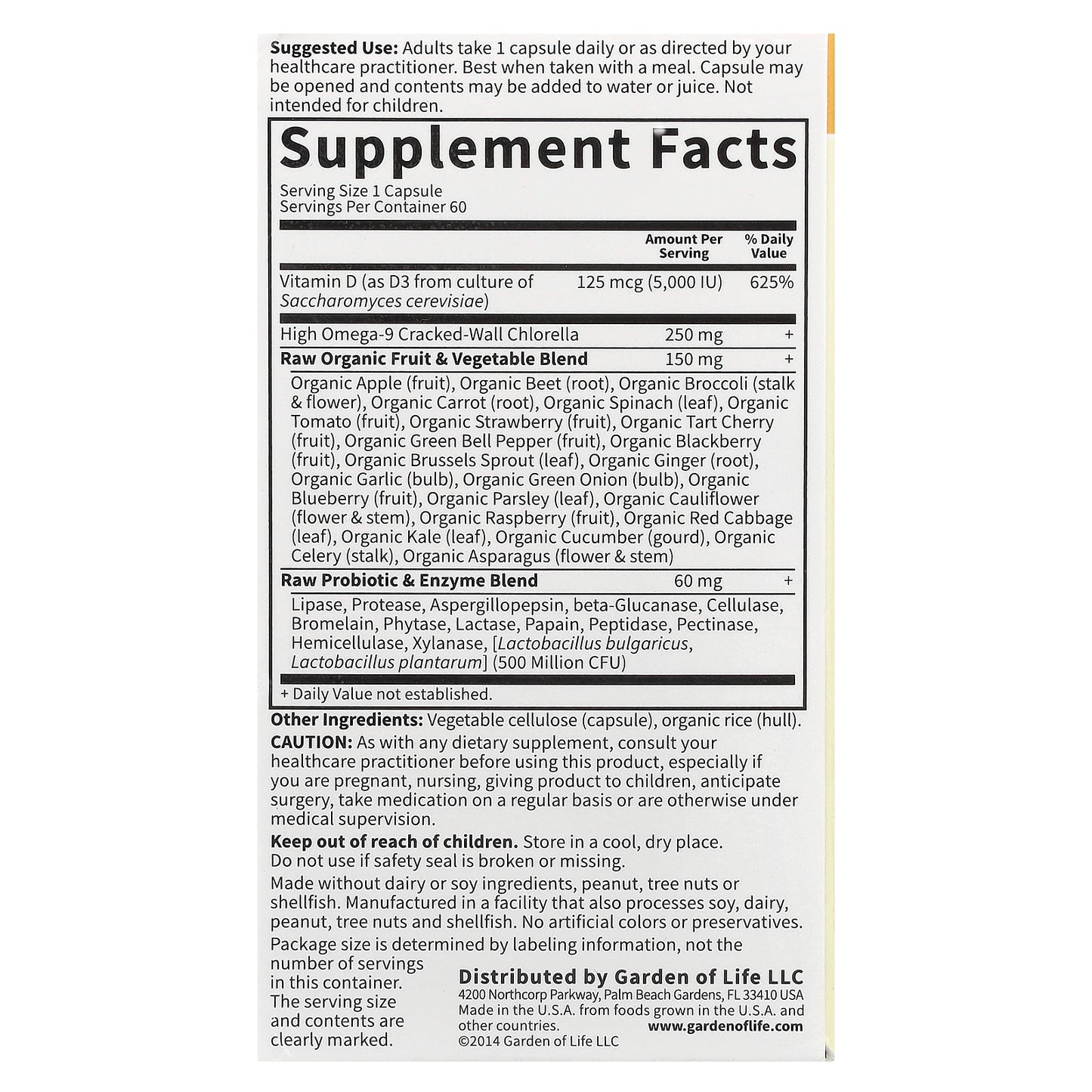 Garden of Life, Vitamin Code®, RAW D3™, 125 mcg (5,000 IU), 60 Vegetarian Capsules