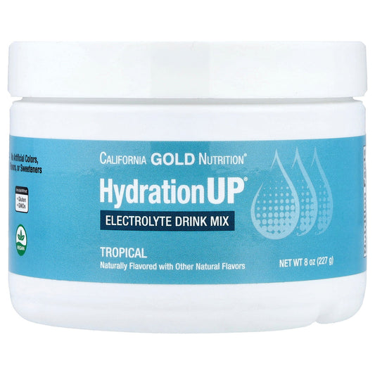California Gold Nutrition, Beverages, HydrationUP®, Electrolyte Drink Mix with Calcium, Potassium, Vitamin C, and Vitamin E, Tropical, 8 oz (227 g)