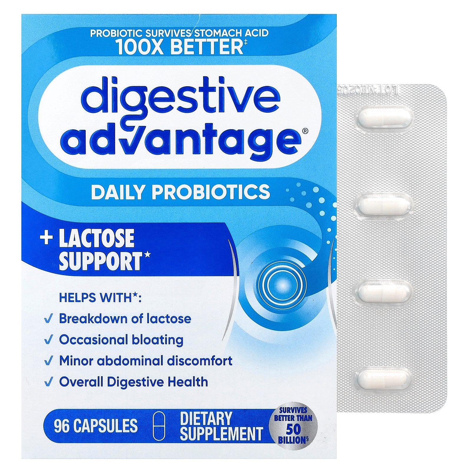 Schiff, Digestive Advantage®, Daily Probiotics + Lactose Support, 96 Capsules