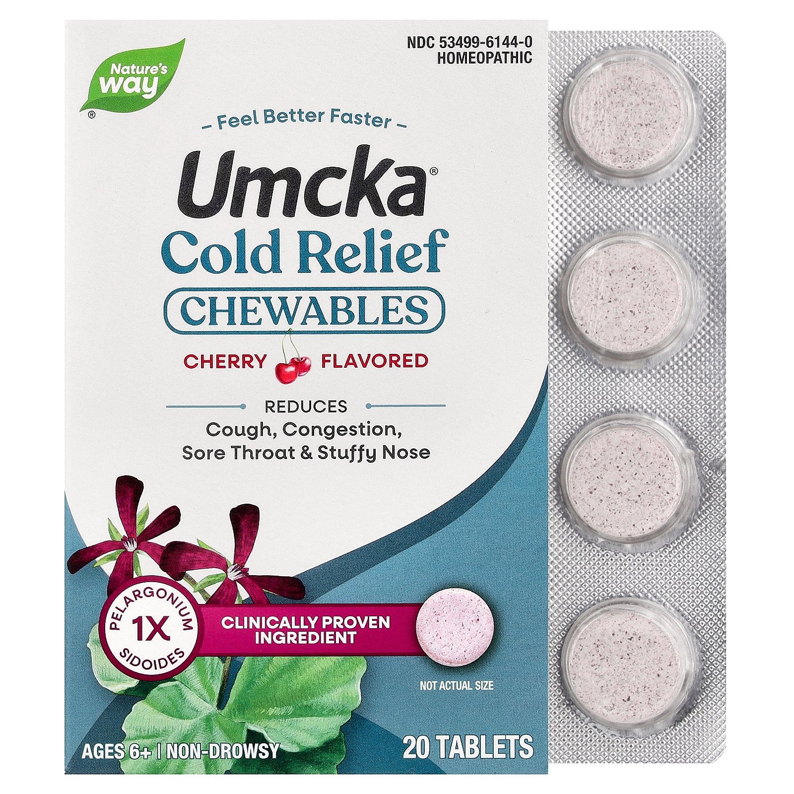Nature's Way, Umcka®, Cold Relief Chewables, Ages 6+, Cherry, 20 Tablets