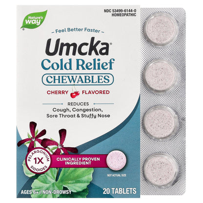Nature's Way, Umcka®, Cold Relief Chewables, Ages 6+, Cherry, 20 Tablets