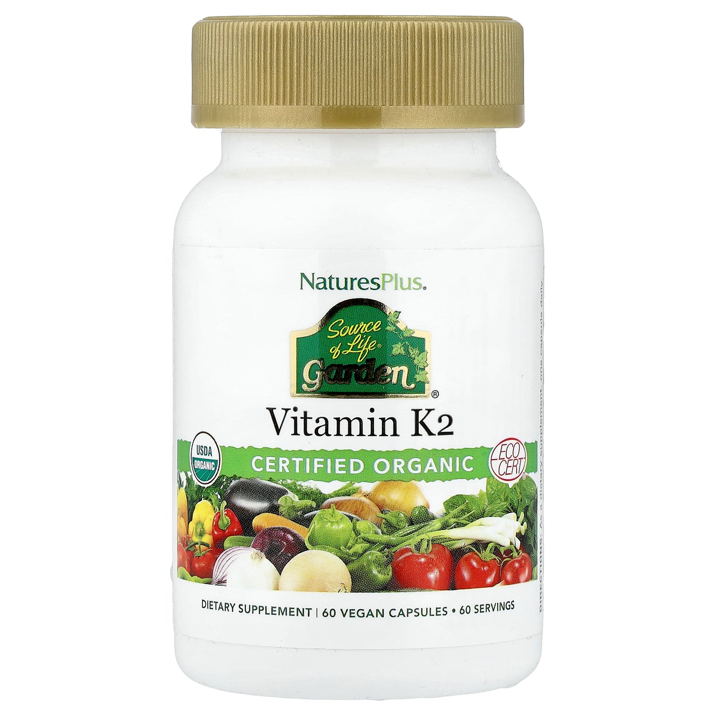 NaturesPlus, Source of Life® Garden, Vitamin K2, 60 Vegan Capsules