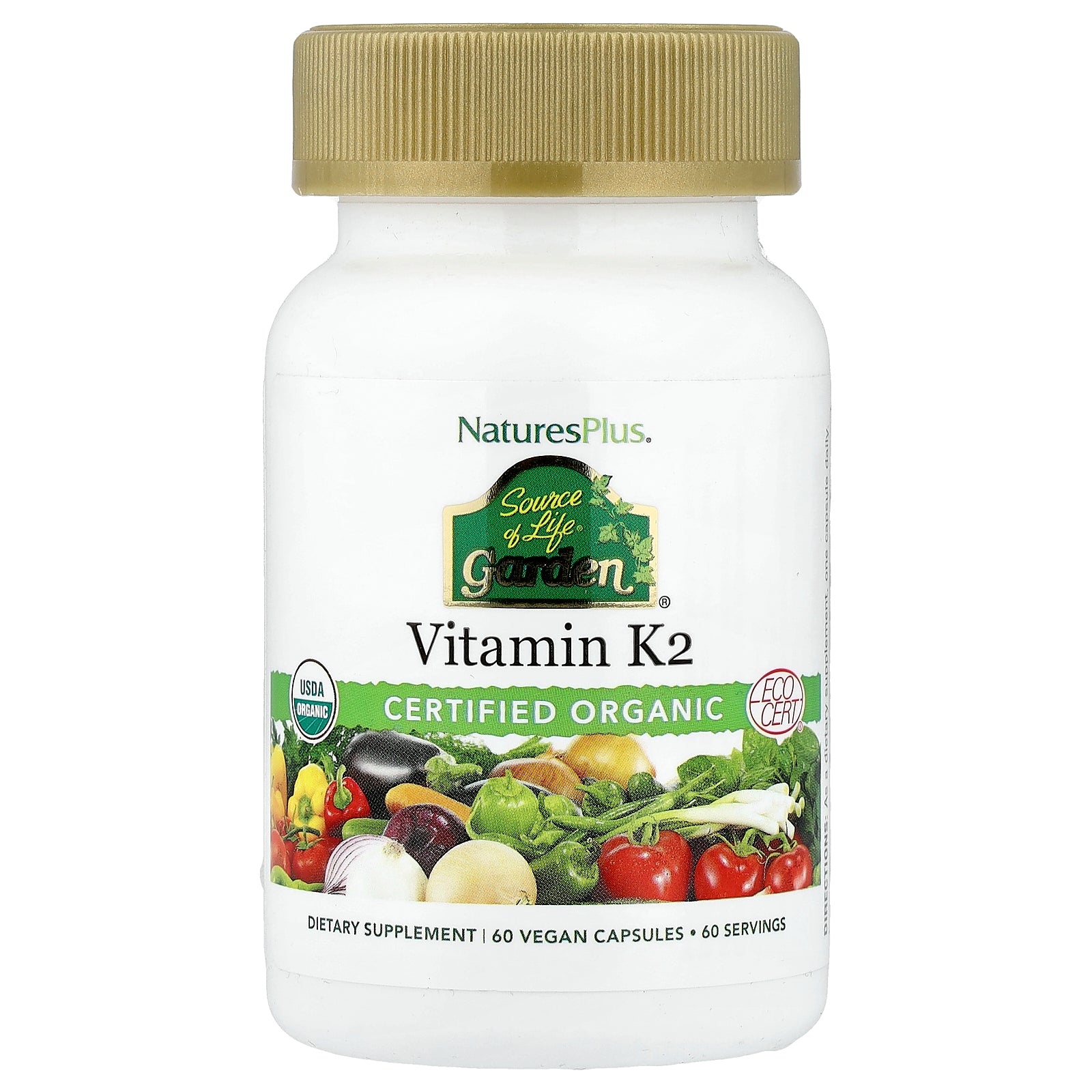 NaturesPlus, Source of Life® Garden, Vitamin K2, 60 Vegan Capsules