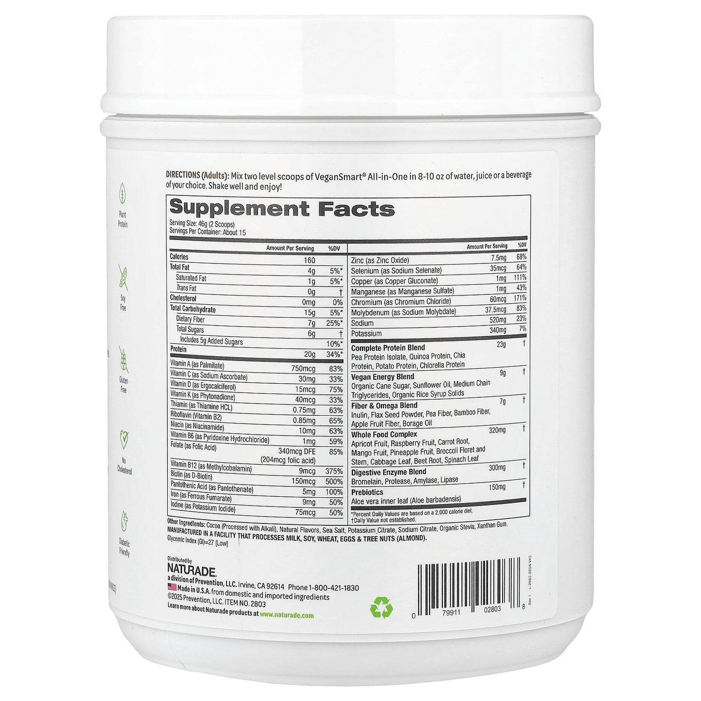 VeganSmart, All-In-One Nutritional Shake, Chocolate, 1.51 lb (690 g)