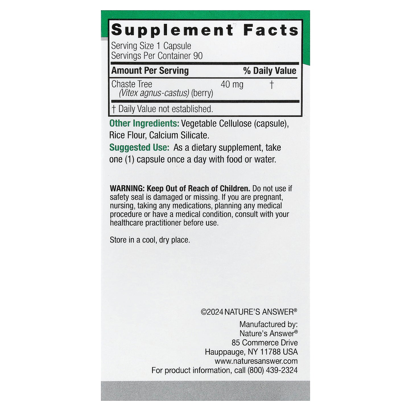 Nature's Answer, Vitex, 40 mg, 90 Vegetarian Capsules