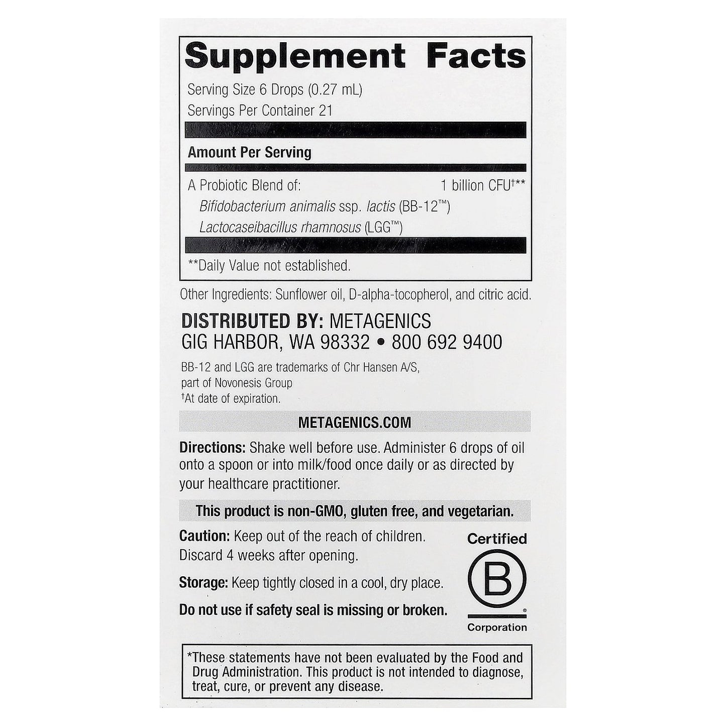 Metagenics, UltraFlora®, Baby Probiotic, 0.19 fl oz (5.65 ml)