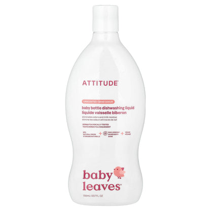 ATTITUDE, Baby Leaves®, Baby Bottle Dishwashing Liquid, Unscented, 23.7 fl oz (700 ml)